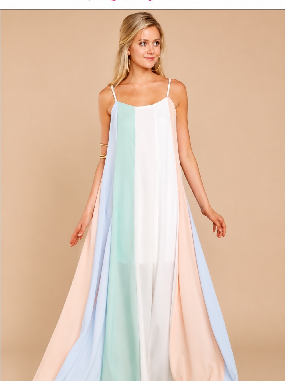 Red Dress Boutique Pastel Colorblock Maxi Slip Dress S/M